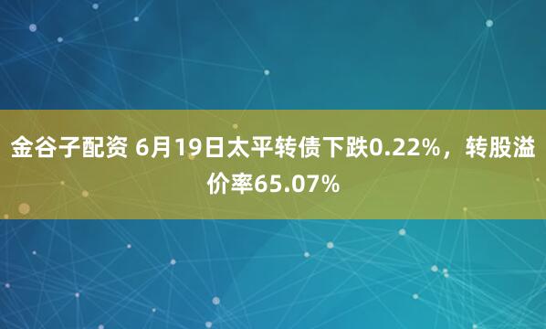 金谷子配资 6月19日太平转债下跌0.22%，转股溢价率65.07%